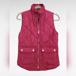 J. Crew XS Quilted Down Vest Raspberry Red NWOT